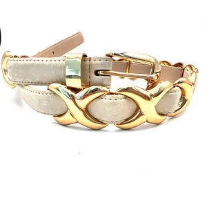 Vintage Criss Cross Gold Brass Genuine Leather Belt Captiva Collection Sz Small